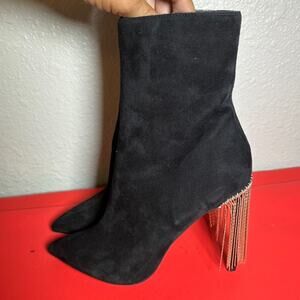 TopShop black suede heel booties with decorate chains size 36 / US 5.5 NWT